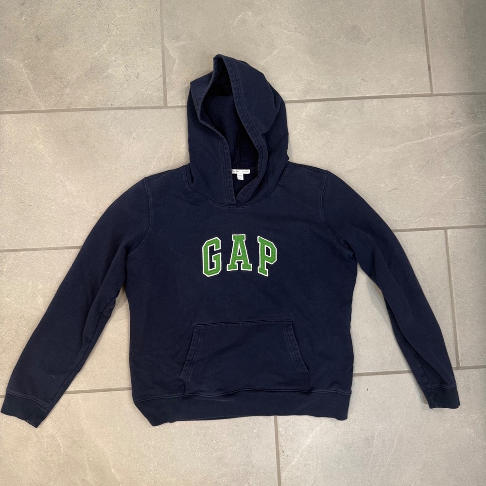 Gap Stretch Navy Blue Fleece Pullover Hoodie Sweatshirt Large